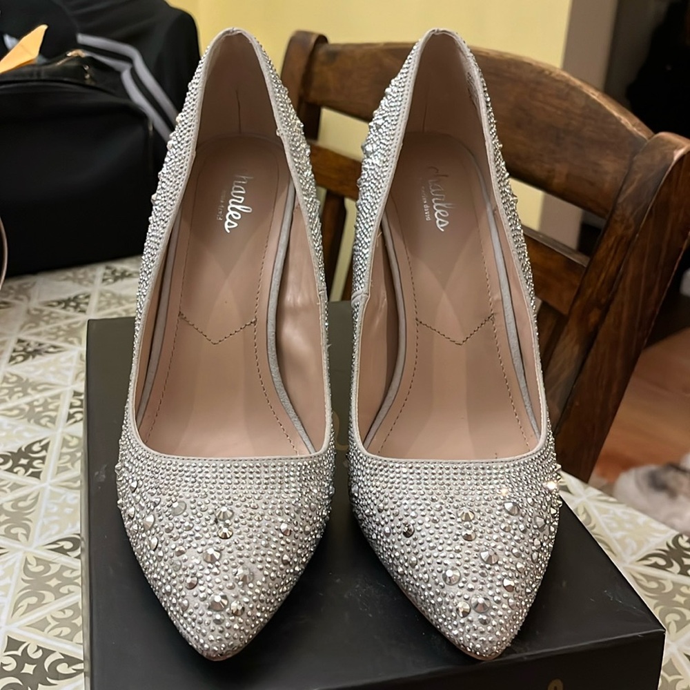 Charles David silver rhinestone heel shoes